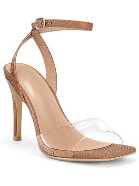 Women's Camel Clear Heels Sandals Square Toe Ankle Strap High Heeled Stiletto